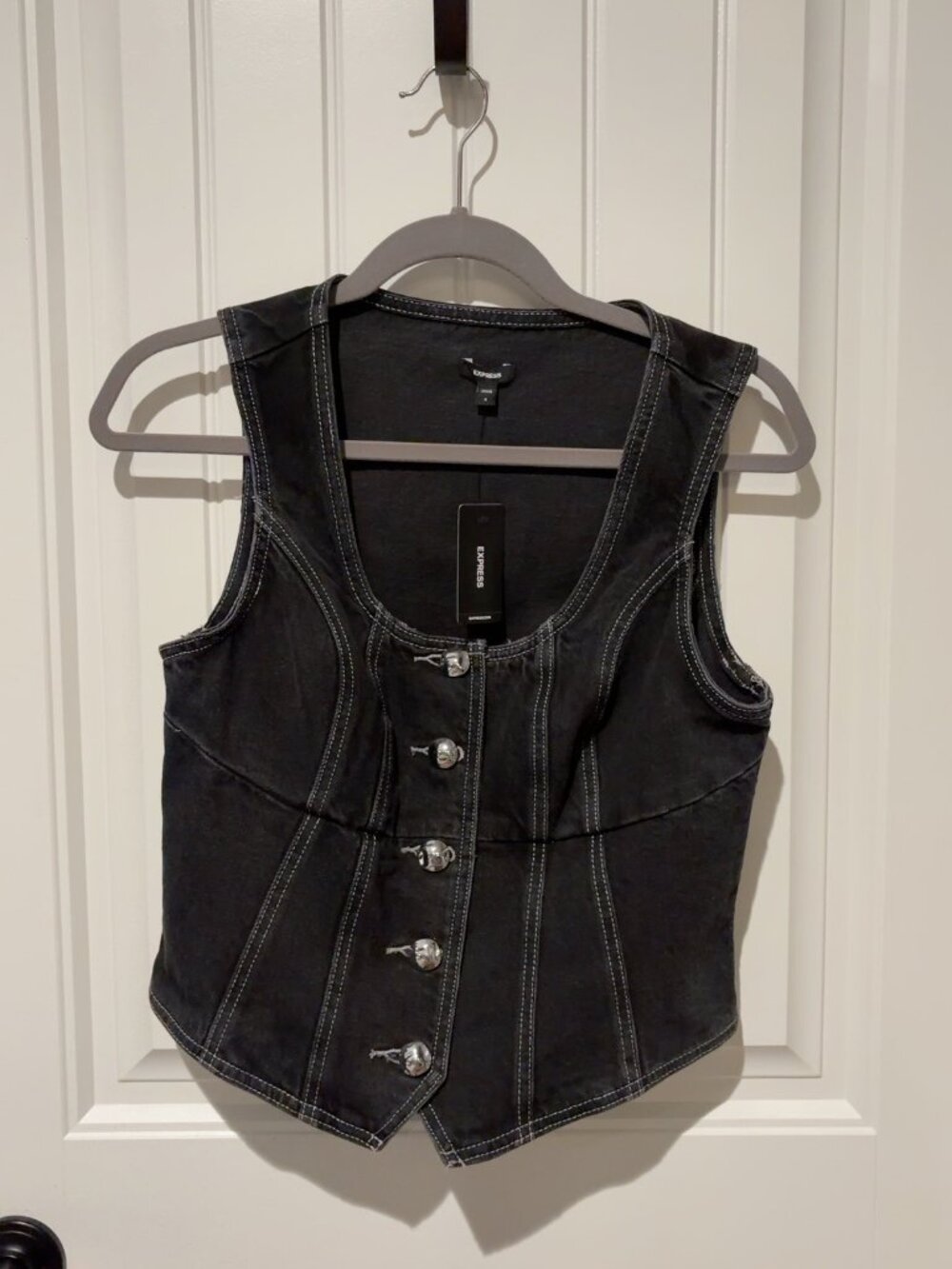 Express Black Denim Corset Vest Button Front Size S NWT